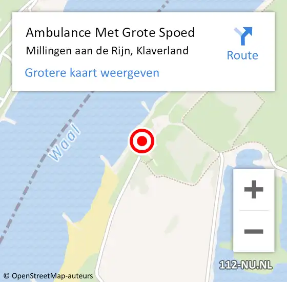 Locatie op kaart van de 112 melding: Ambulance Met Grote Spoed Naar Millingen aan de Rijn, Klaverland op 21 augustus 2016 12:52