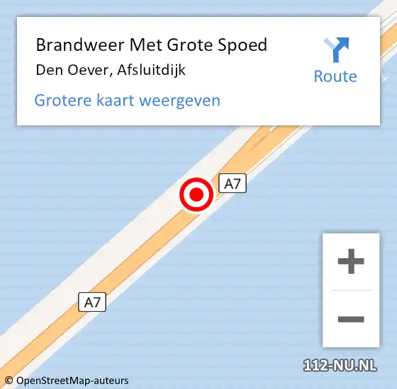 Locatie op kaart van de 112 melding: Brandweer Met Grote Spoed Naar Den Oever, Afsluitdijk op 21 augustus 2016 12:58