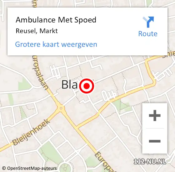 Locatie op kaart van de 112 melding: Ambulance Met Spoed Naar Reusel, Markt op 21 augustus 2016 13:16