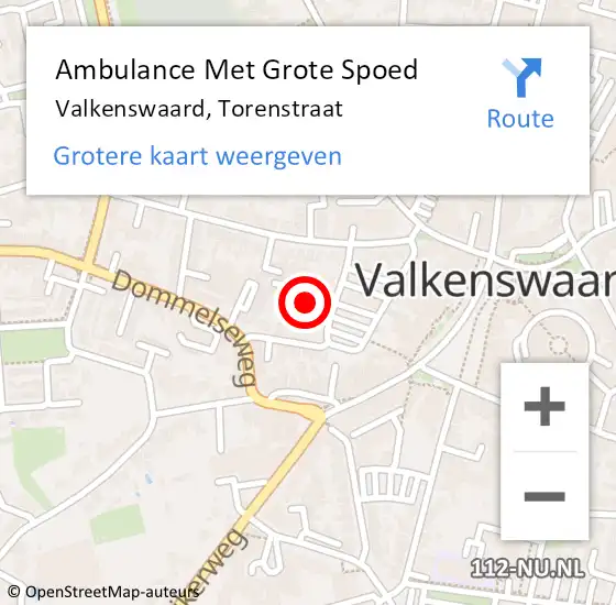 Locatie op kaart van de 112 melding: Ambulance Met Grote Spoed Naar Valkenswaard, Torenstraat op 21 augustus 2016 13:31