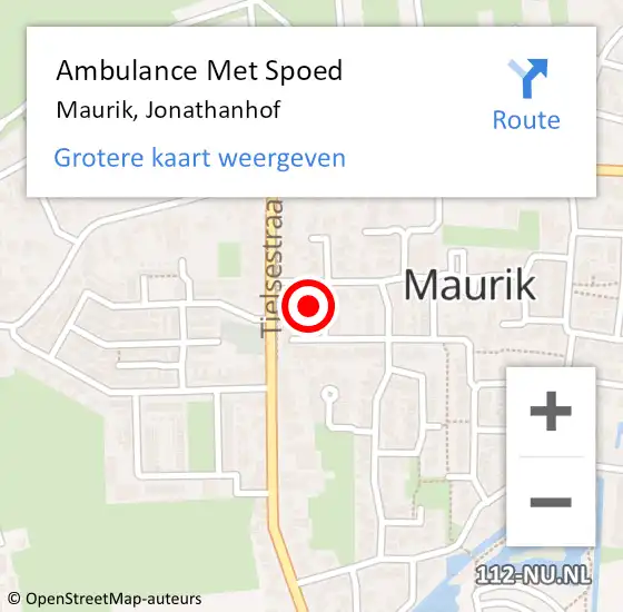 Locatie op kaart van de 112 melding: Ambulance Met Spoed Naar Maurik, Jonathanhof op 21 augustus 2016 13:46