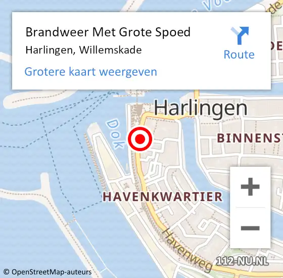 Locatie op kaart van de 112 melding: Brandweer Met Grote Spoed Naar Harlingen, Willemskade op 21 augustus 2016 14:15