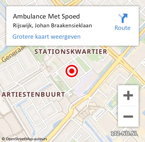 Locatie op kaart van de 112 melding: Ambulance Met Spoed Naar Rijswijk, Johan Braakensieklaan op 21 augustus 2016 14:16