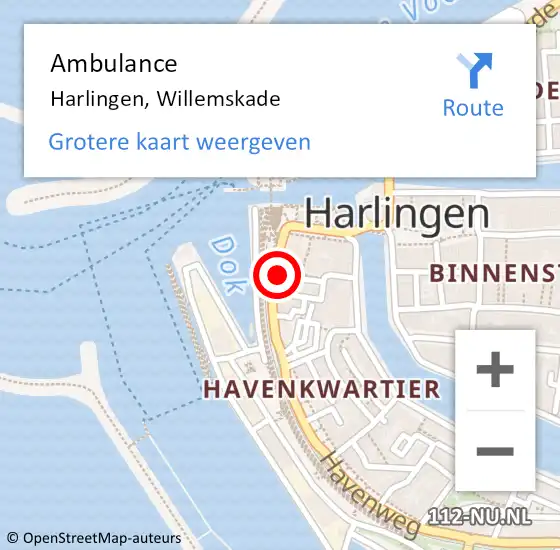 Locatie op kaart van de 112 melding: Ambulance Harlingen, Willemskade op 21 augustus 2016 14:16