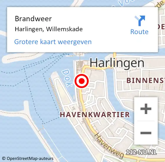 Locatie op kaart van de 112 melding: Brandweer Harlingen, Willemskade op 21 augustus 2016 14:16