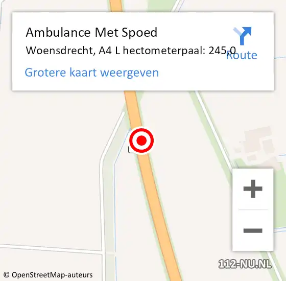 Locatie op kaart van de 112 melding: Ambulance Met Spoed Naar Woensdrecht, A4 R hectometerpaal: 246,3 op 21 augustus 2016 16:15