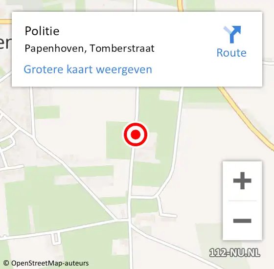 Locatie op kaart van de 112 melding: Politie Papenhoven, Tomberstraat op 21 augustus 2016 17:47