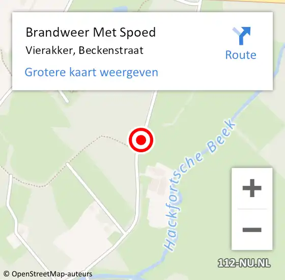 Locatie op kaart van de 112 melding: Brandweer Met Spoed Naar Vierakker, Beckenstraat op 21 augustus 2016 17:53