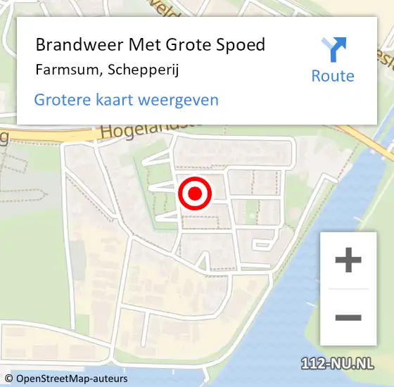 Locatie op kaart van de 112 melding: Brandweer Met Grote Spoed Naar Farmsum, Schepperij op 21 augustus 2016 18:28