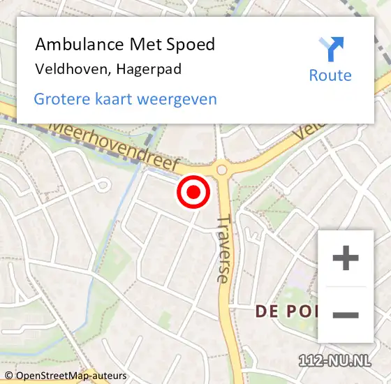 Locatie op kaart van de 112 melding: Ambulance Met Spoed Naar Veldhoven, Hagerpad op 21 augustus 2016 18:54