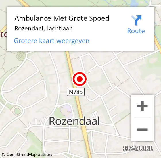 Locatie op kaart van de 112 melding: Ambulance Met Grote Spoed Naar Rozendaal, Jachtlaan op 21 augustus 2016 19:27