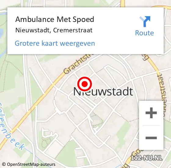 Locatie op kaart van de 112 melding: Ambulance Met Spoed Naar Nieuwstadt, Cremerstraat op 21 augustus 2016 20:48