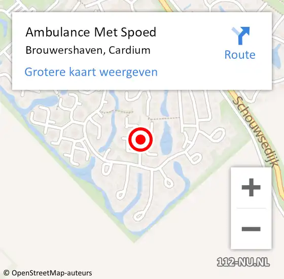 Locatie op kaart van de 112 melding: Ambulance Met Spoed Naar Brouwershaven, Cardium op 21 augustus 2016 20:56