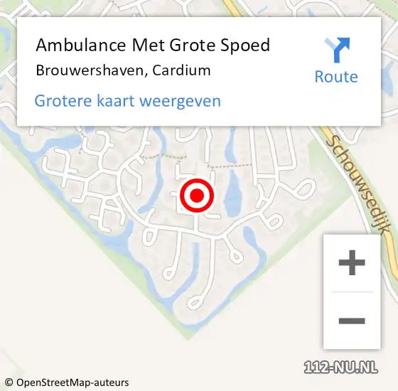 Locatie op kaart van de 112 melding: Ambulance Met Grote Spoed Naar Brouwershaven, Cardium op 21 augustus 2016 20:58