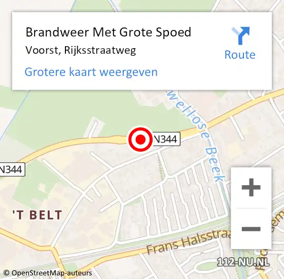 Locatie op kaart van de 112 melding: Brandweer Met Grote Spoed Naar Voorst, Rijksstraatweg op 21 augustus 2016 21:19