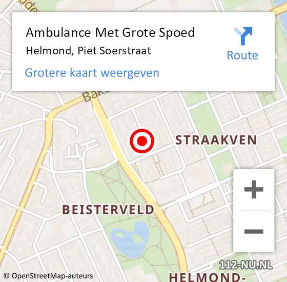 Locatie op kaart van de 112 melding: Ambulance Met Grote Spoed Naar Helmond, Piet Soerstraat op 21 augustus 2016 21:37