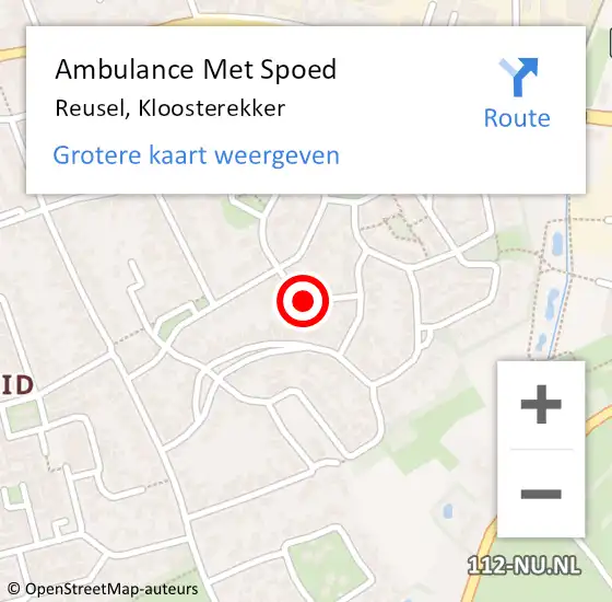 Locatie op kaart van de 112 melding: Ambulance Met Spoed Naar Reusel, Kloosterekker op 21 augustus 2016 22:23