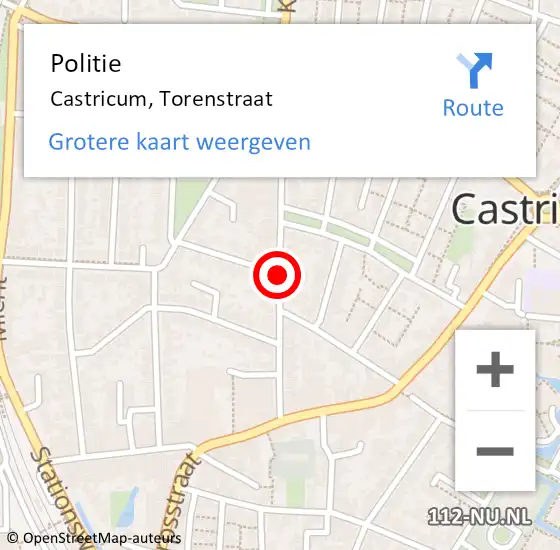 Locatie op kaart van de 112 melding: Politie Castricum, Torenstraat op 21 augustus 2016 22:48