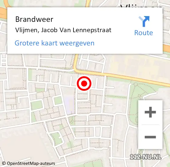 Locatie op kaart van de 112 melding: Brandweer Vlijmen, Jacob Van Lennepstraat op 21 augustus 2016 23:34