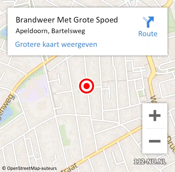 Locatie op kaart van de 112 melding: Brandweer Met Grote Spoed Naar Apeldoorn, Bartelsweg op 21 augustus 2016 23:43