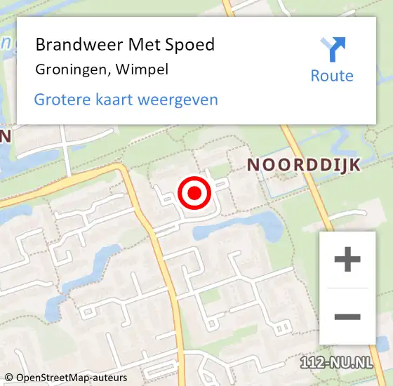 Locatie op kaart van de 112 melding: Brandweer Met Spoed Naar Groningen, Wimpel op 22 augustus 2016 01:10