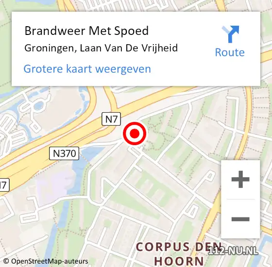 Locatie op kaart van de 112 melding: Brandweer Met Spoed Naar Groningen, Laan Van De Vrijheid op 22 augustus 2016 01:23