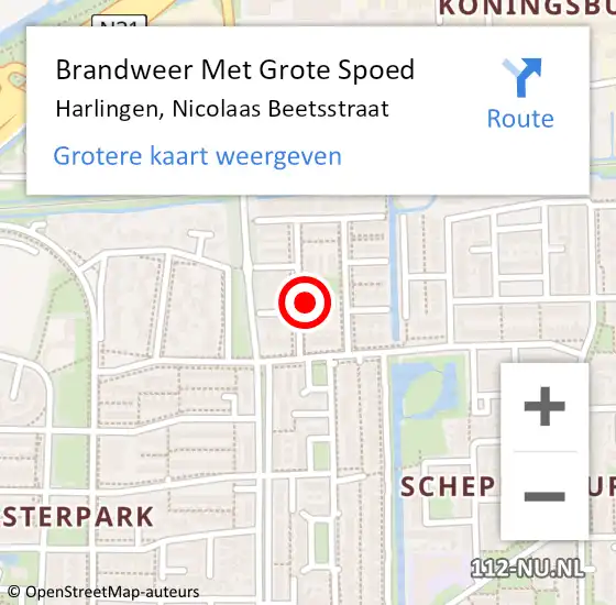 Locatie op kaart van de 112 melding: Brandweer Met Grote Spoed Naar Harlingen, Nicolaas Beetsstraat op 22 augustus 2016 01:38