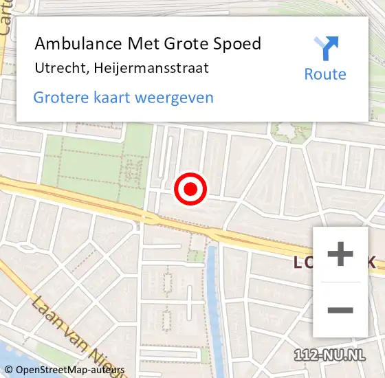 Locatie op kaart van de 112 melding: Ambulance Met Grote Spoed Naar Utrecht, Heijermansstraat op 22 augustus 2016 02:43