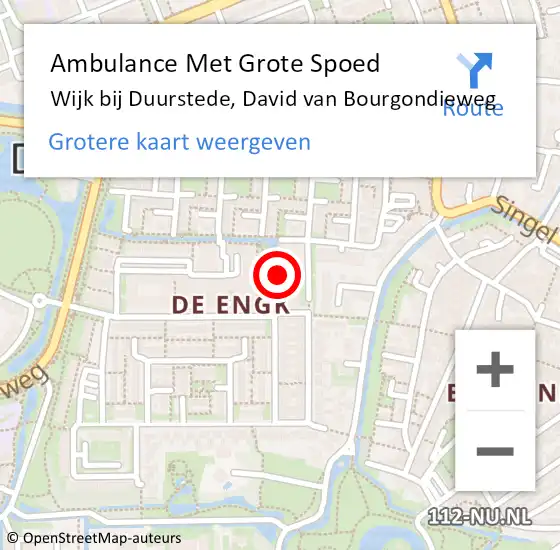 Locatie op kaart van de 112 melding: Ambulance Met Grote Spoed Naar Wijk bij Duurstede, David van Bourgondieweg op 22 augustus 2016 03:06