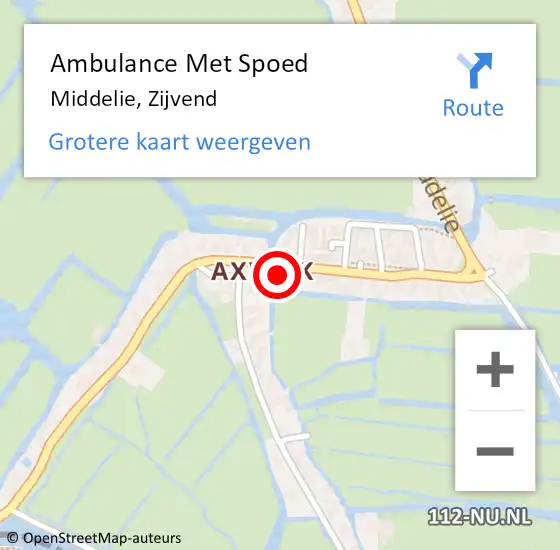 Locatie op kaart van de 112 melding: Ambulance Met Spoed Naar Middelie, Zijvend op 22 augustus 2016 03:59