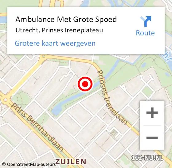 Locatie op kaart van de 112 melding: Ambulance Met Grote Spoed Naar Utrecht, Prinses Ireneplateau op 22 augustus 2016 04:34