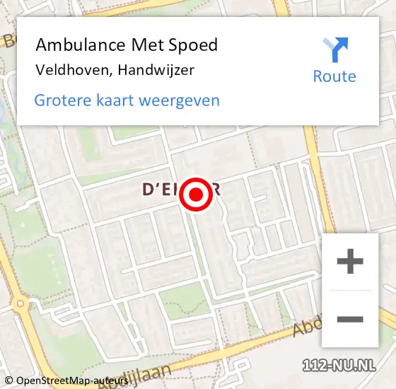 Locatie op kaart van de 112 melding: Ambulance Met Spoed Naar Veldhoven, Handwijzer op 22 augustus 2016 05:35