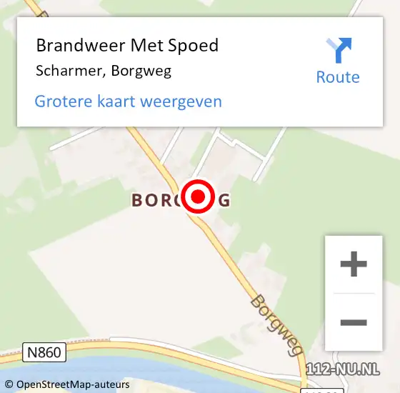 Locatie op kaart van de 112 melding: Brandweer Met Spoed Naar Scharmer, Borgweg op 22 augustus 2016 09:11