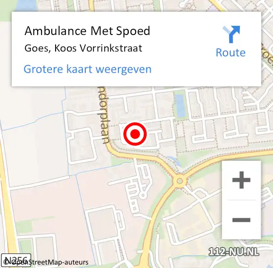 Locatie op kaart van de 112 melding: Ambulance Met Spoed Naar Goes, Koos Vorrinkstraat op 22 augustus 2016 09:15