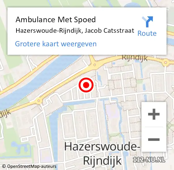 Locatie op kaart van de 112 melding: Ambulance Met Spoed Naar Hazerswoude-Rijndijk, Jacob Catsstraat op 22 augustus 2016 10:16