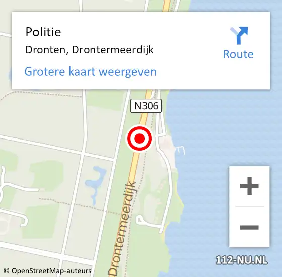 Locatie op kaart van de 112 melding: Politie Dronten, Drontermeerdijk op 22 augustus 2016 11:02