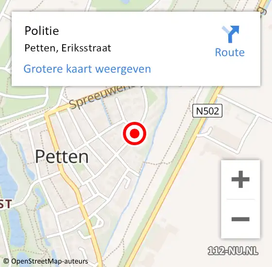 Locatie op kaart van de 112 melding: Politie Petten, Eriksstraat op 22 augustus 2016 11:17