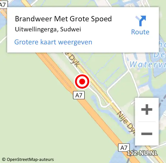 Locatie op kaart van de 112 melding: Brandweer Met Grote Spoed Naar Uitwellingerga, Sudwei op 22 augustus 2016 11:51