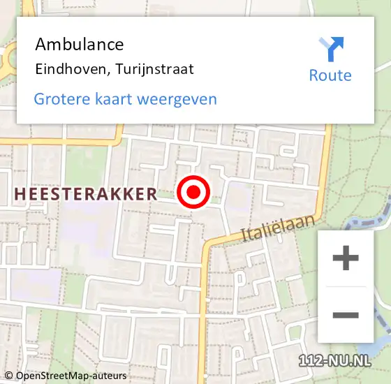 Locatie op kaart van de 112 melding: Ambulance Eindhoven, Turijnstraat op 22 augustus 2016 13:06