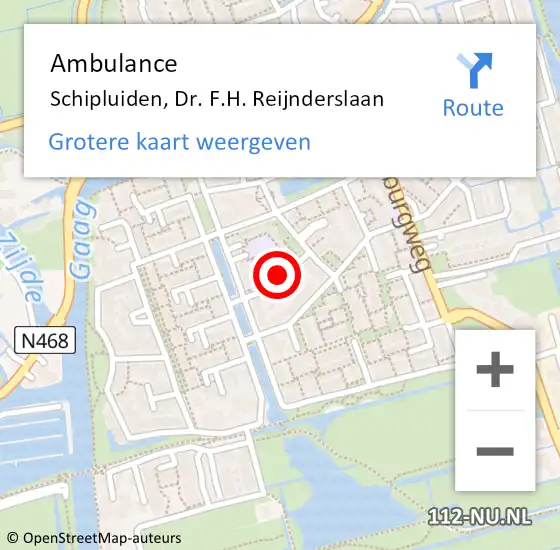 Locatie op kaart van de 112 melding: Ambulance Schipluiden, Dr. F.H. Reijnderslaan op 22 augustus 2016 13:29