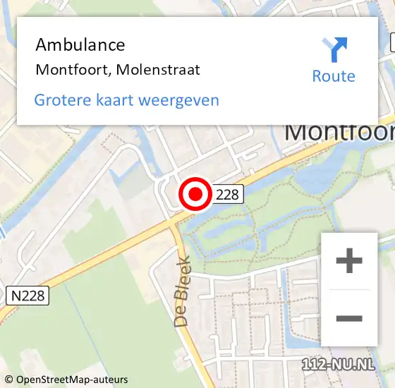 Locatie op kaart van de 112 melding: Ambulance Montfoort, Molenstraat op 22 augustus 2016 13:44