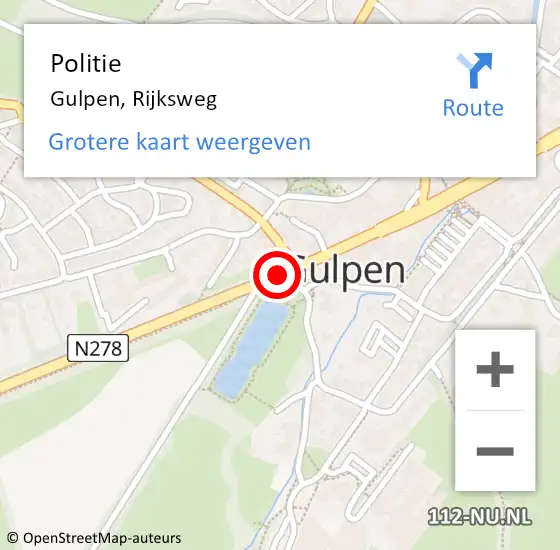 Locatie op kaart van de 112 melding: Politie Gulpen, Rijksweg op 22 augustus 2016 14:14