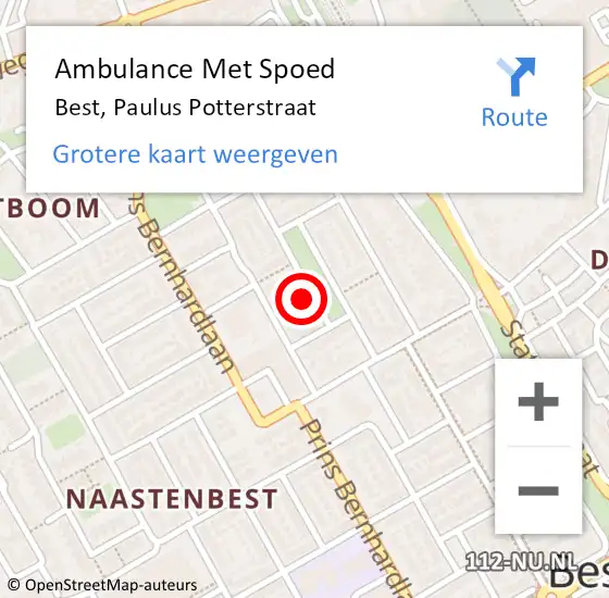 Locatie op kaart van de 112 melding: Ambulance Met Spoed Naar Best, Paulus Potterstraat op 22 augustus 2016 14:15