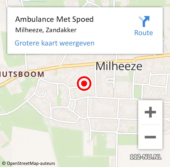 Locatie op kaart van de 112 melding: Ambulance Met Spoed Naar Milheeze, Zandakker op 22 augustus 2016 14:16