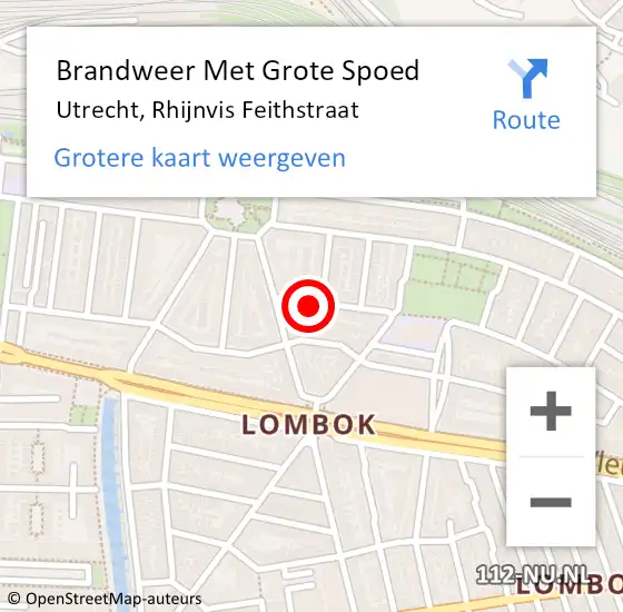 Locatie op kaart van de 112 melding: Brandweer Met Grote Spoed Naar Utrecht, Rhijnvis Feithstraat op 22 augustus 2016 14:53