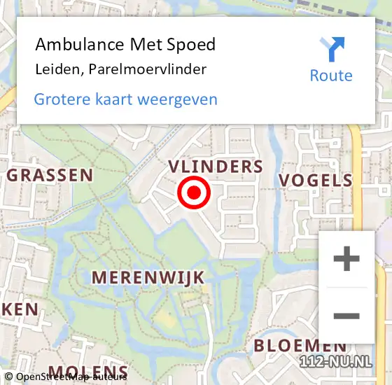 Locatie op kaart van de 112 melding: Ambulance Met Spoed Naar Leiden, Parelmoervlinder op 22 augustus 2016 15:03