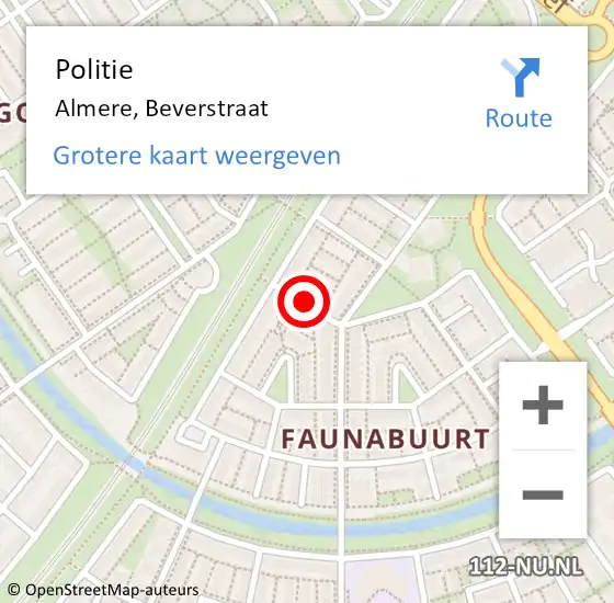 Locatie op kaart van de 112 melding: Politie Almere, Beverstraat op 22 augustus 2016 15:04