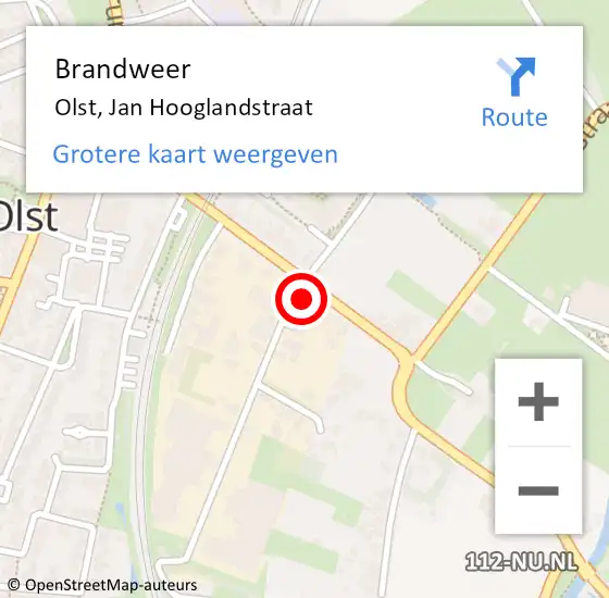 Locatie op kaart van de 112 melding: Brandweer Olst, Jan Hooglandstraat op 22 augustus 2016 15:28