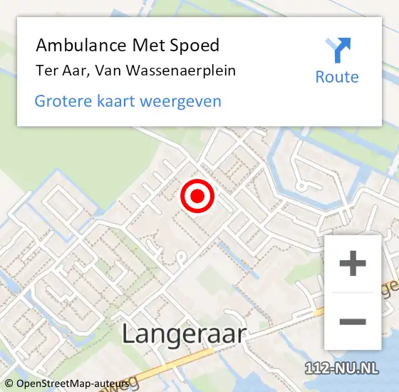 Locatie op kaart van de 112 melding: Ambulance Met Spoed Naar Ter Aar, Van Wassenaerplein op 22 augustus 2016 15:49