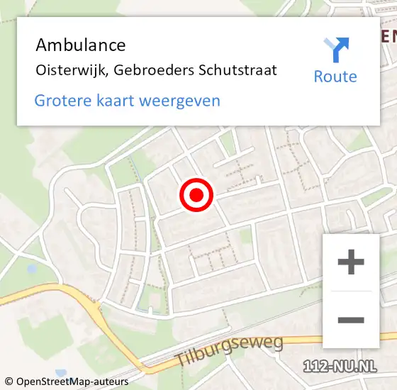 Locatie op kaart van de 112 melding: Ambulance Oisterwijk, Gebroeders Schutstraat op 22 augustus 2016 16:16